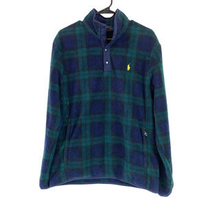 Polo Ralph Lauren Blue Green Plaid Thick Retro PileFleece Jacket Pullover Medium